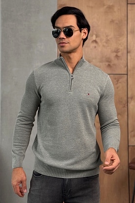 Серый джемпер Zip Neck logo-embroidered