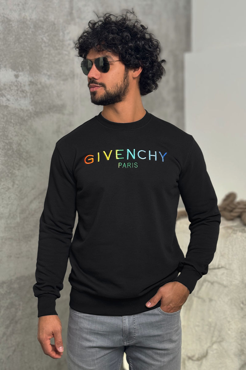 Givenchy Мужской чёрный свитшот Paris logo-embroidered