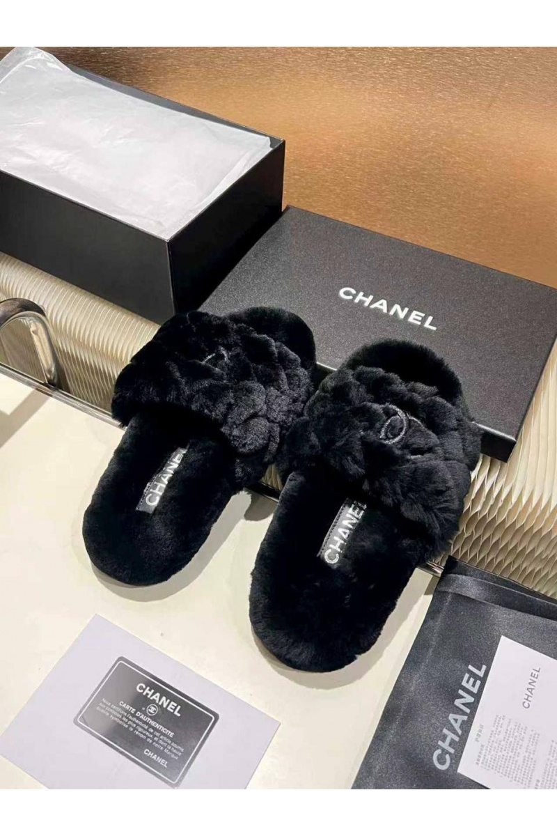 Chаnеl Женские меховые шлёпанцы Oran premium - Black