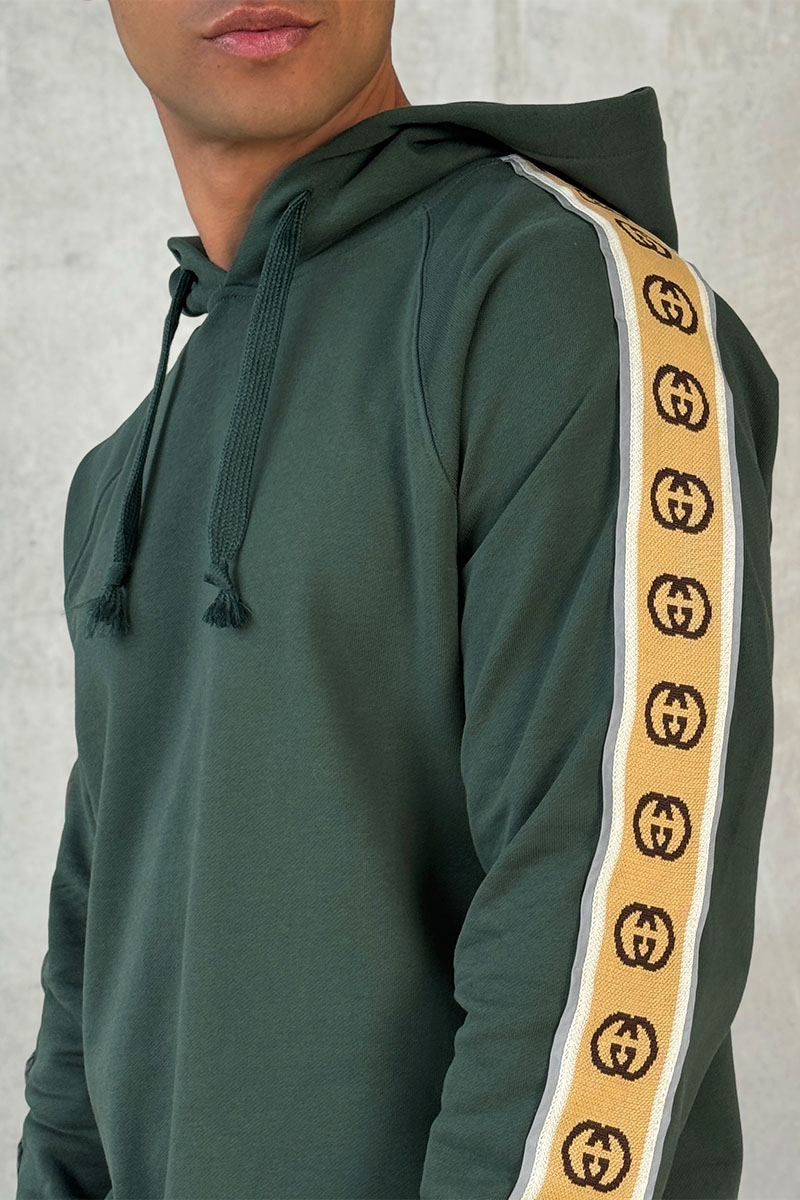 Gucci Зелёное оверсайз худи Interlocking G stripe