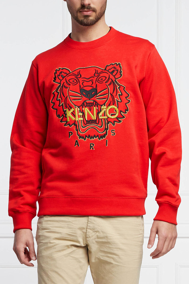 Kenzo Красный мужской свитшот Tiger Head embroidered