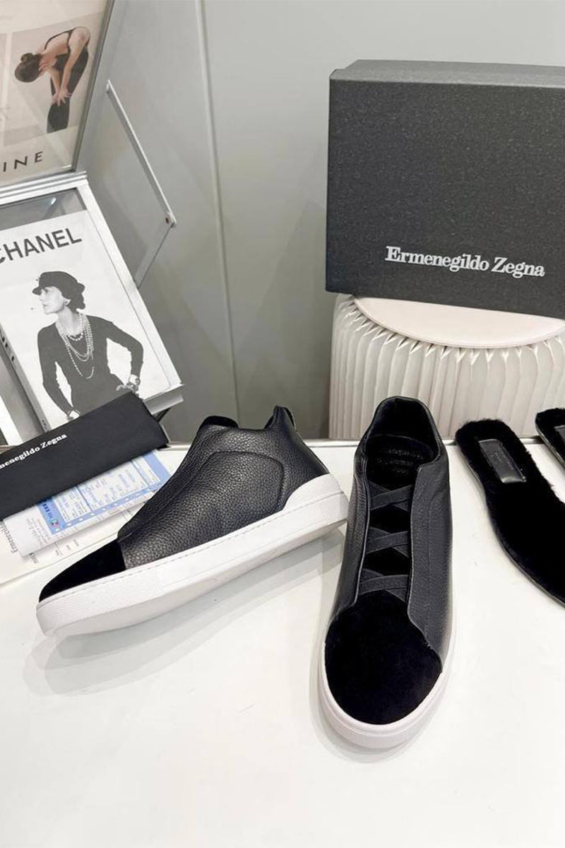 Zegna Кроссовки с мехом Triple Stitch - Black