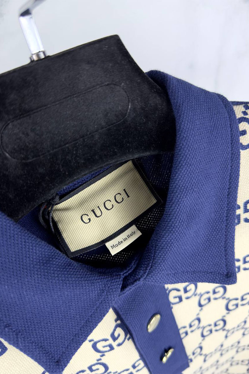 Gucci Мужское поло GG monogram all-over - Navy / Beige