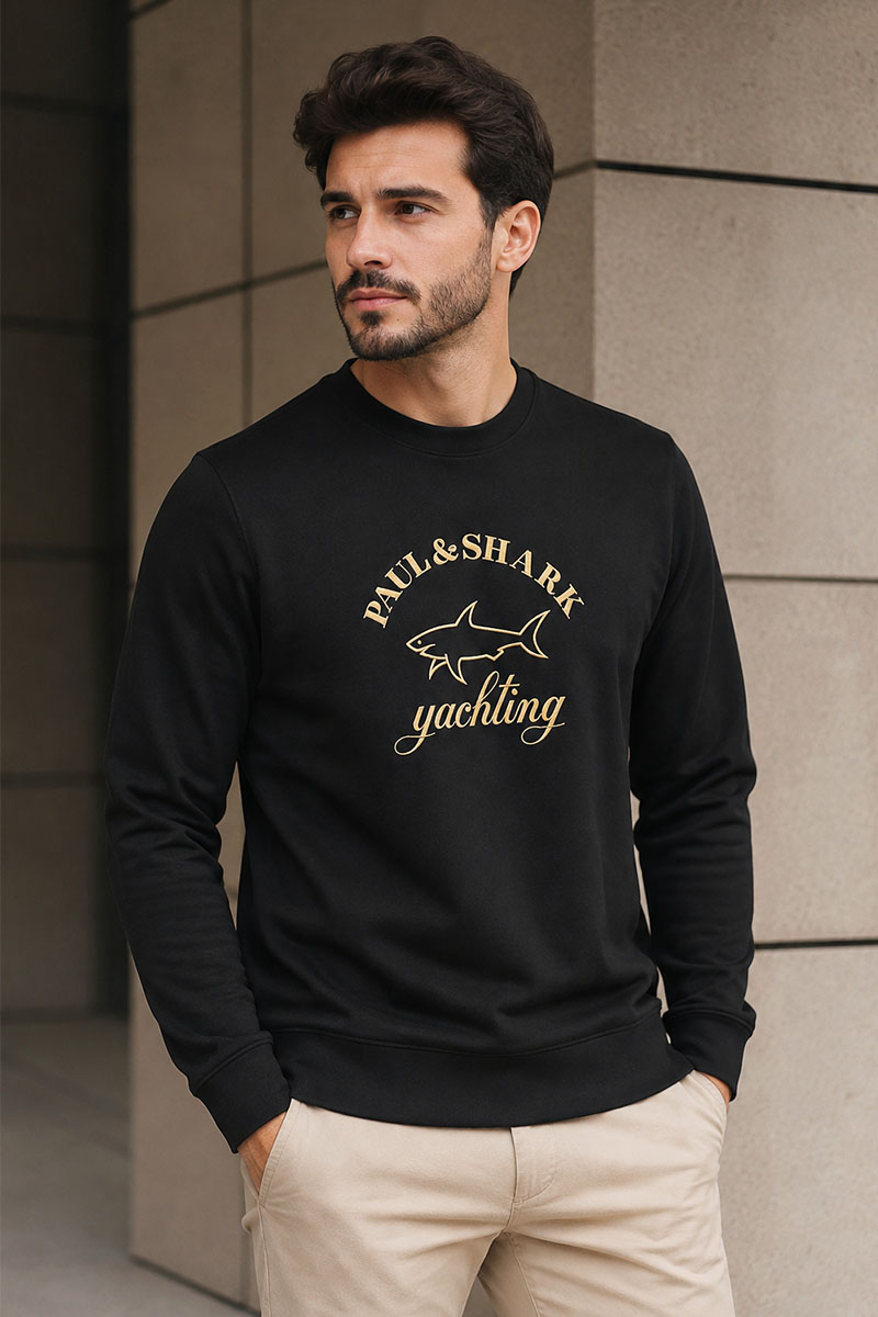 Paul & Shark Мужской чёрный свитшот logo-embroidered