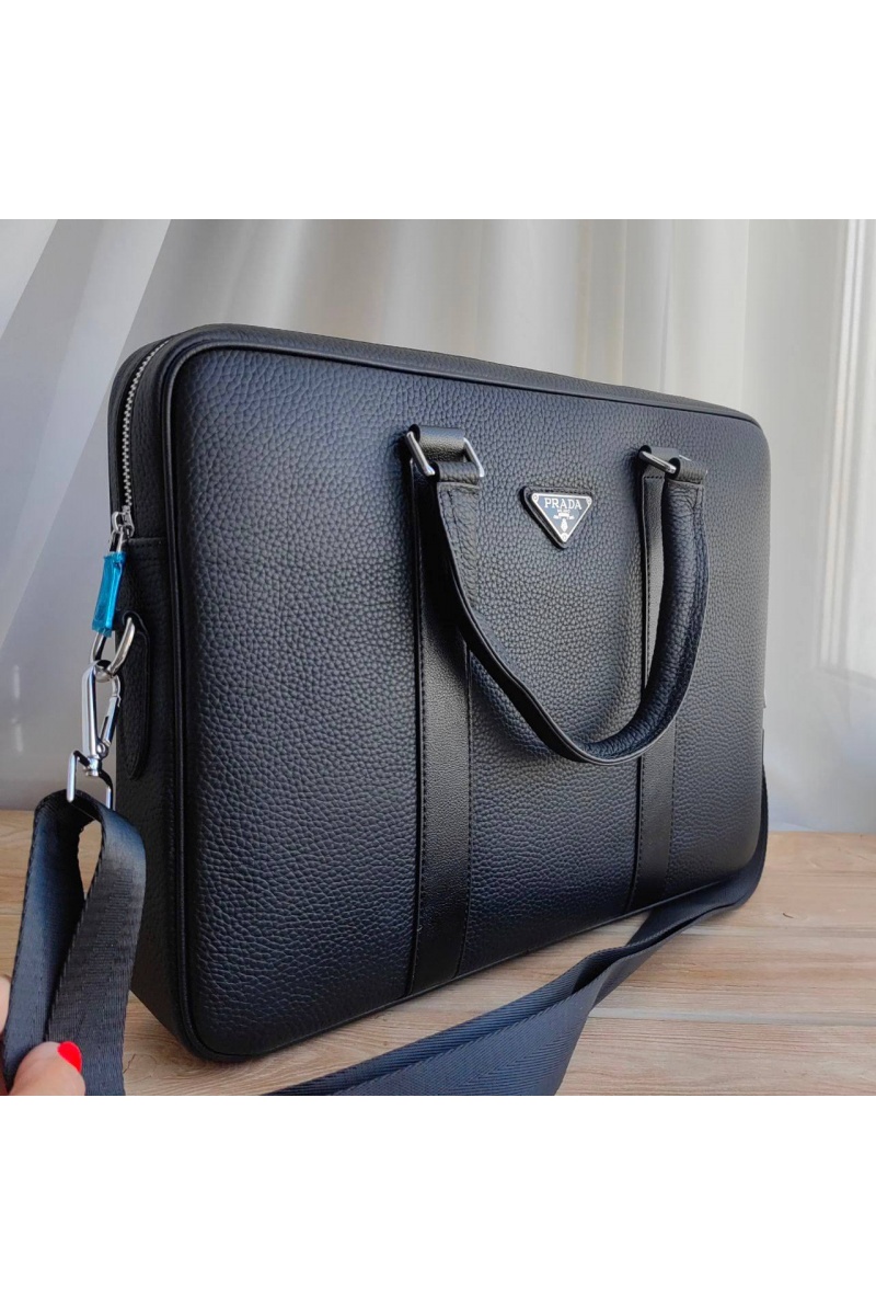 Prada Мужская кожаная сумка 38x28 см - Black