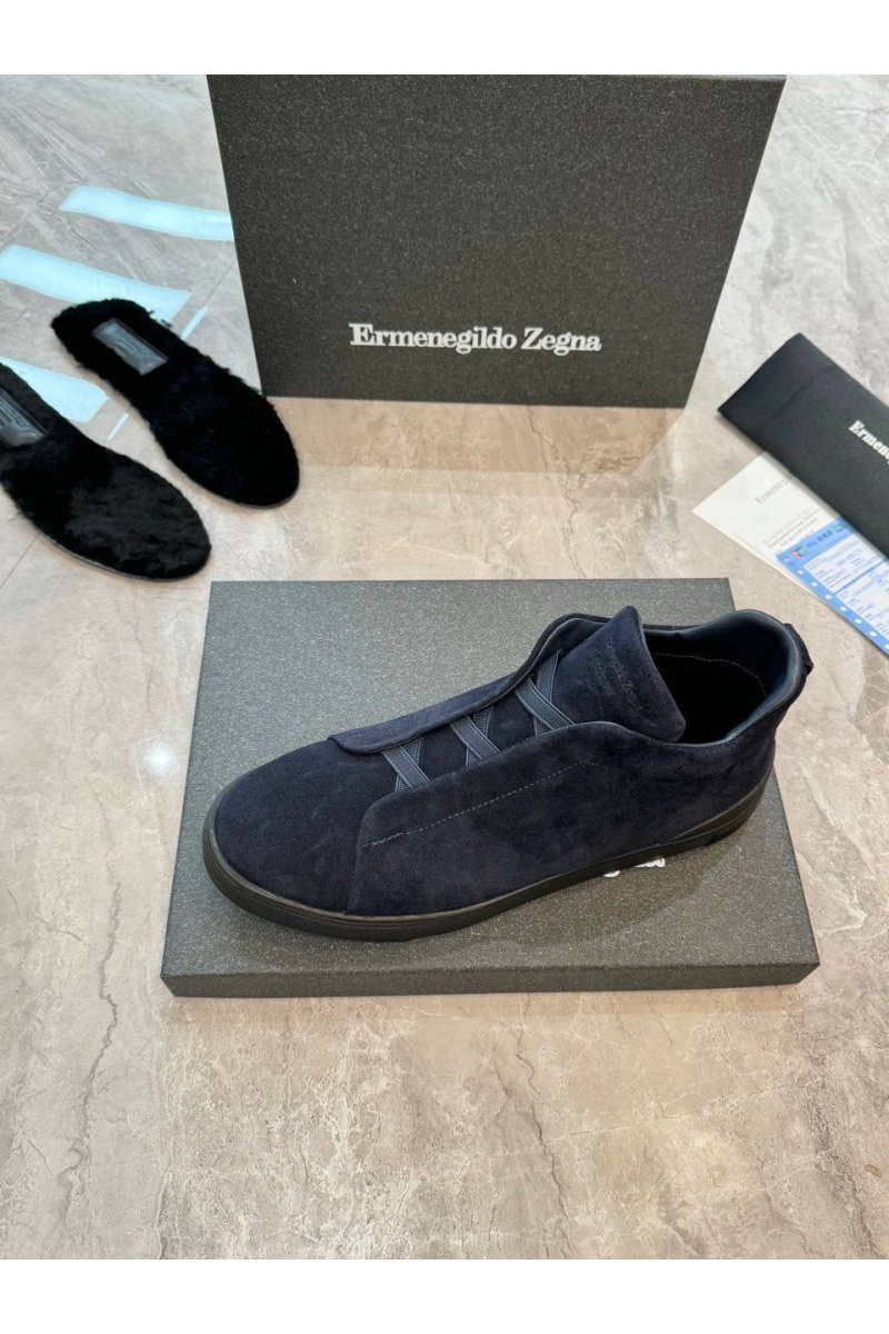 Zegna Кроссовки с мехом Triple Stitch - Navy