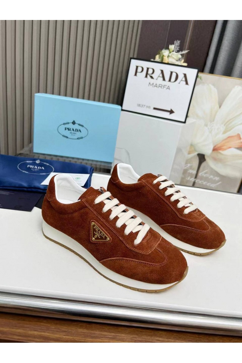 Prada Женские замшевые кроссовки Premium - Brown