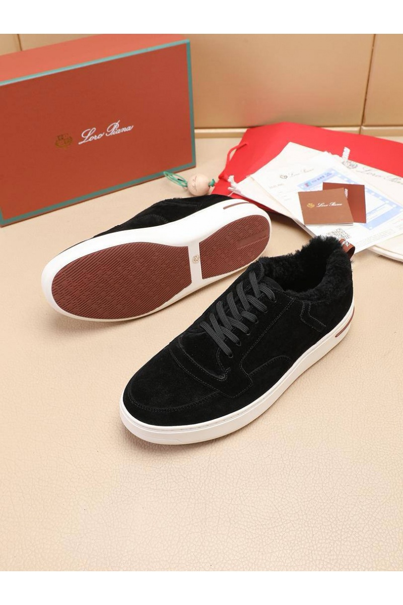 Loro Piana Кроссовки с мехом Newport Walk - Black