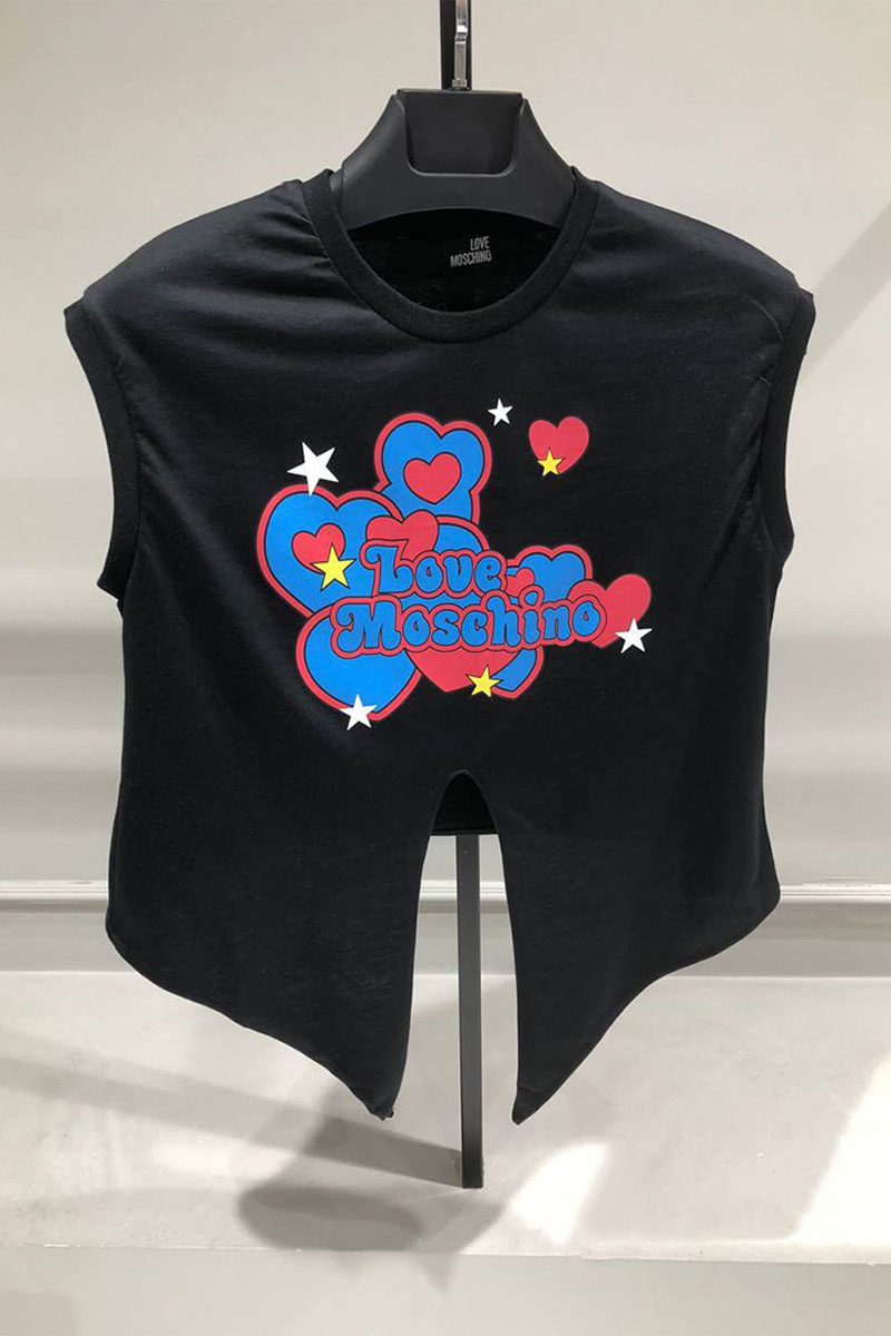 Moschino Женский чёрный топ Hearts print