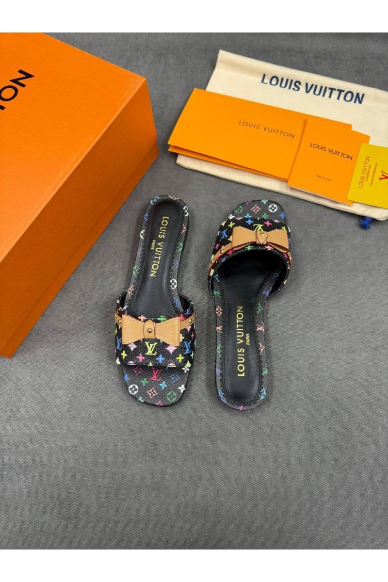 Lоuis Vuittоn Женские кожаные шлёпанцы Takashi Murakami Multicolore premium