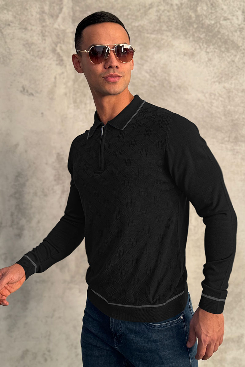 Stеfаnо Riссi Чёрное поло с длинным рукавом zip-up 