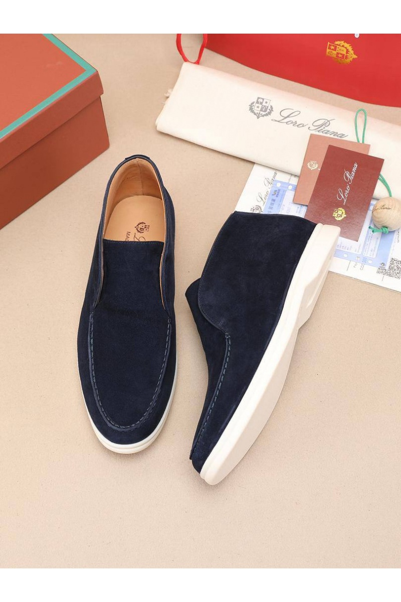 Loro Piana Замшевые лоферы с меховой стелькой Open Walk - Navy