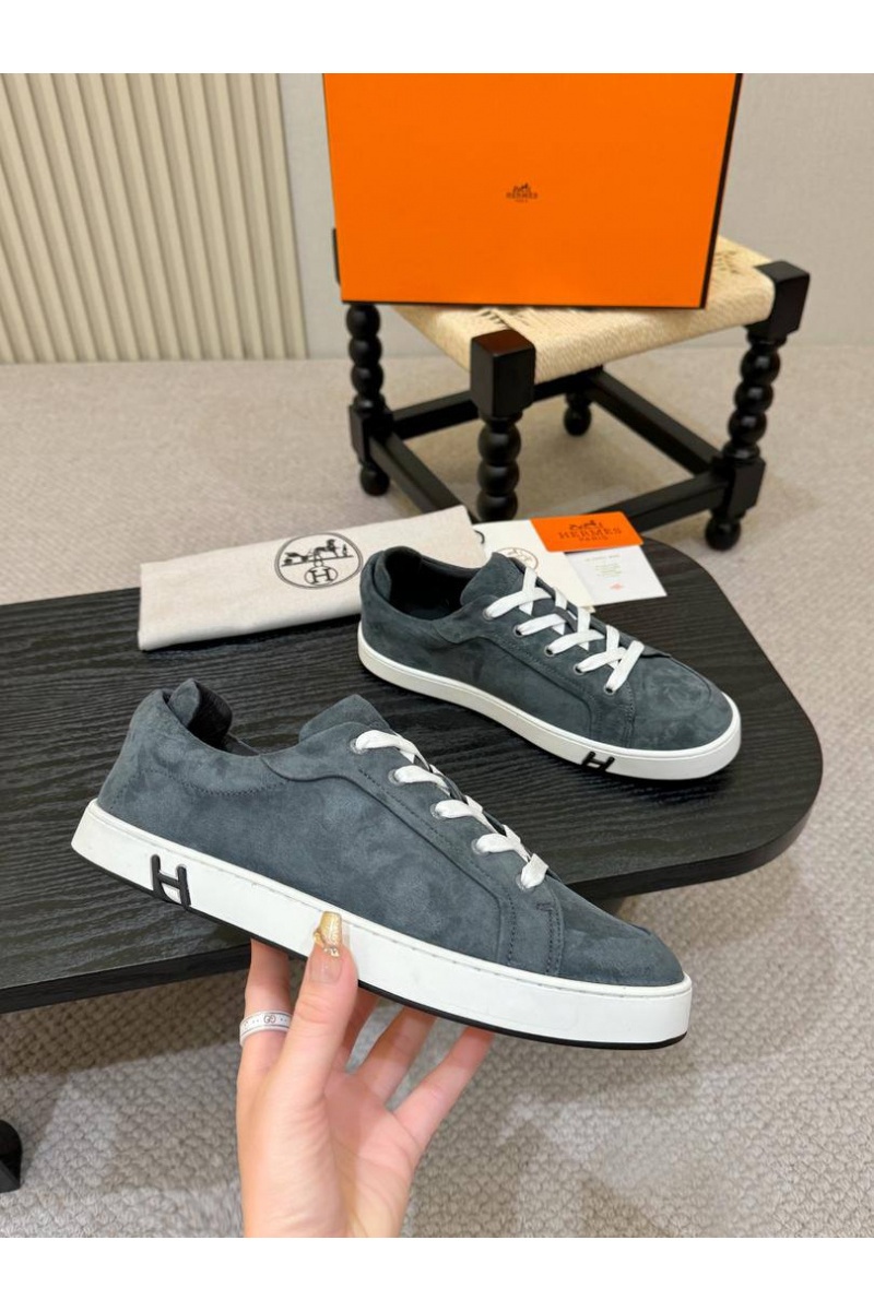 Hermes Мужские замшевые кроссовки Kid - Grey