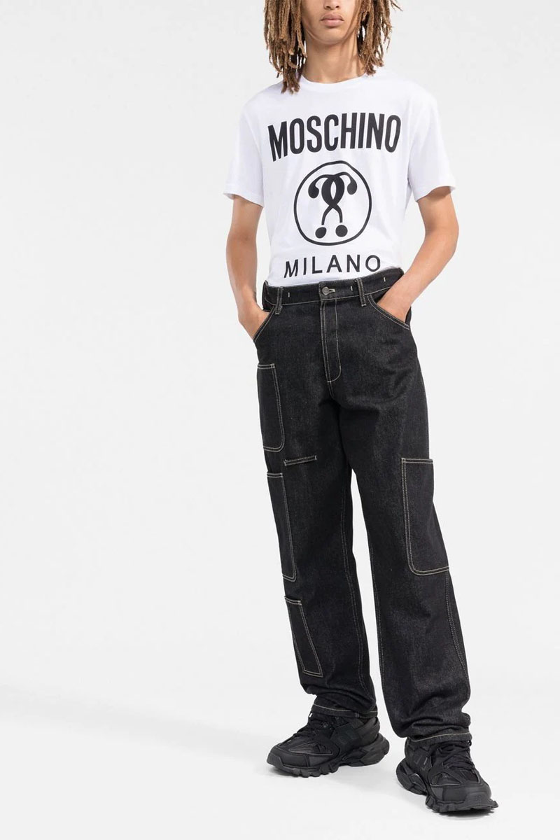 Moschino Белая оверсайз футболка Double Question Mark Logo