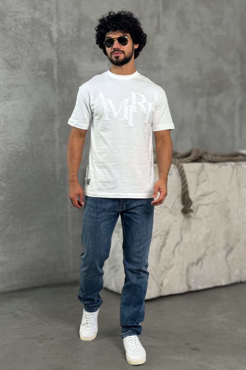 Amiri Футболка белого цвета staggered logo 