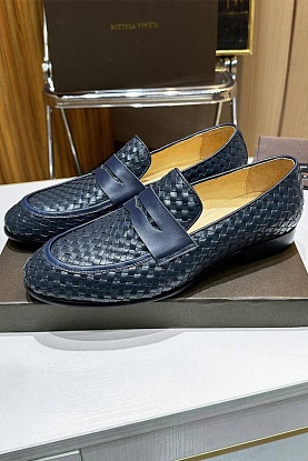 Мужские кожаные лоферы Intrecciato - Navy