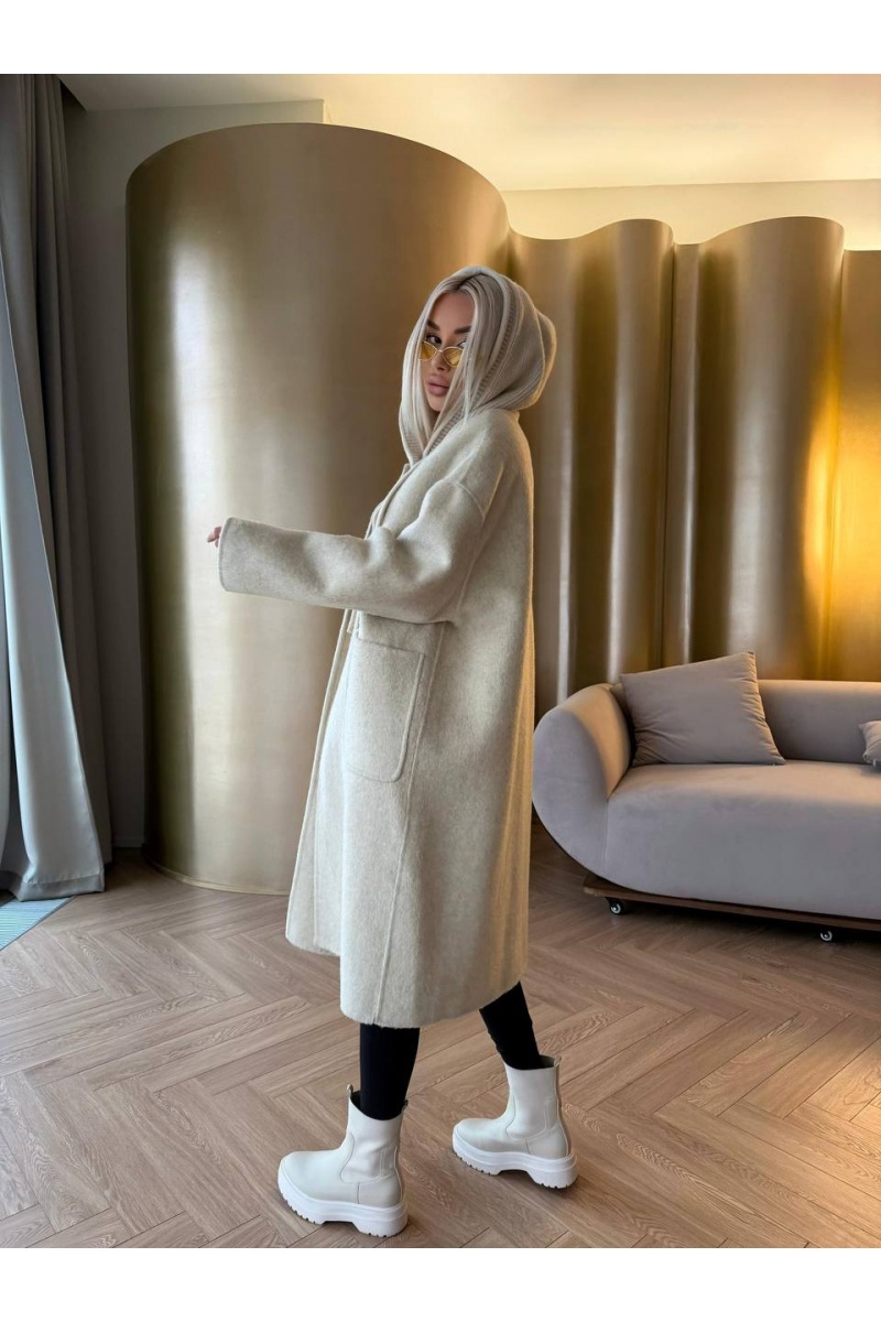 MIU MIU Женское шерстяное пальто с капюшоном Premium - Beige