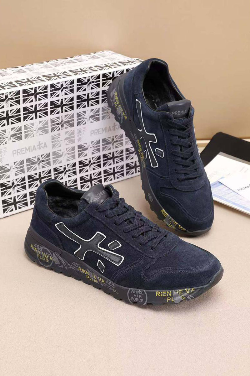 Premiata Замшевые кроссовки с мехом low-top - Navy