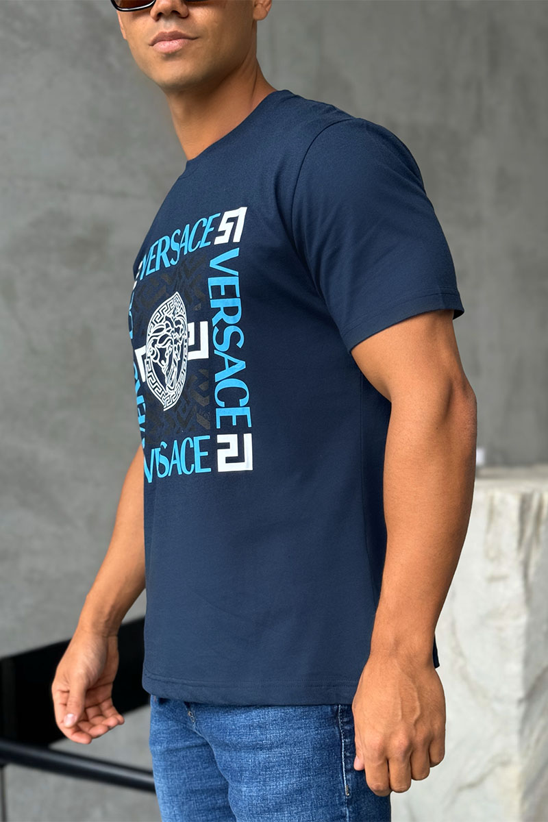 Versace Мужская синяя футболка logo-print
