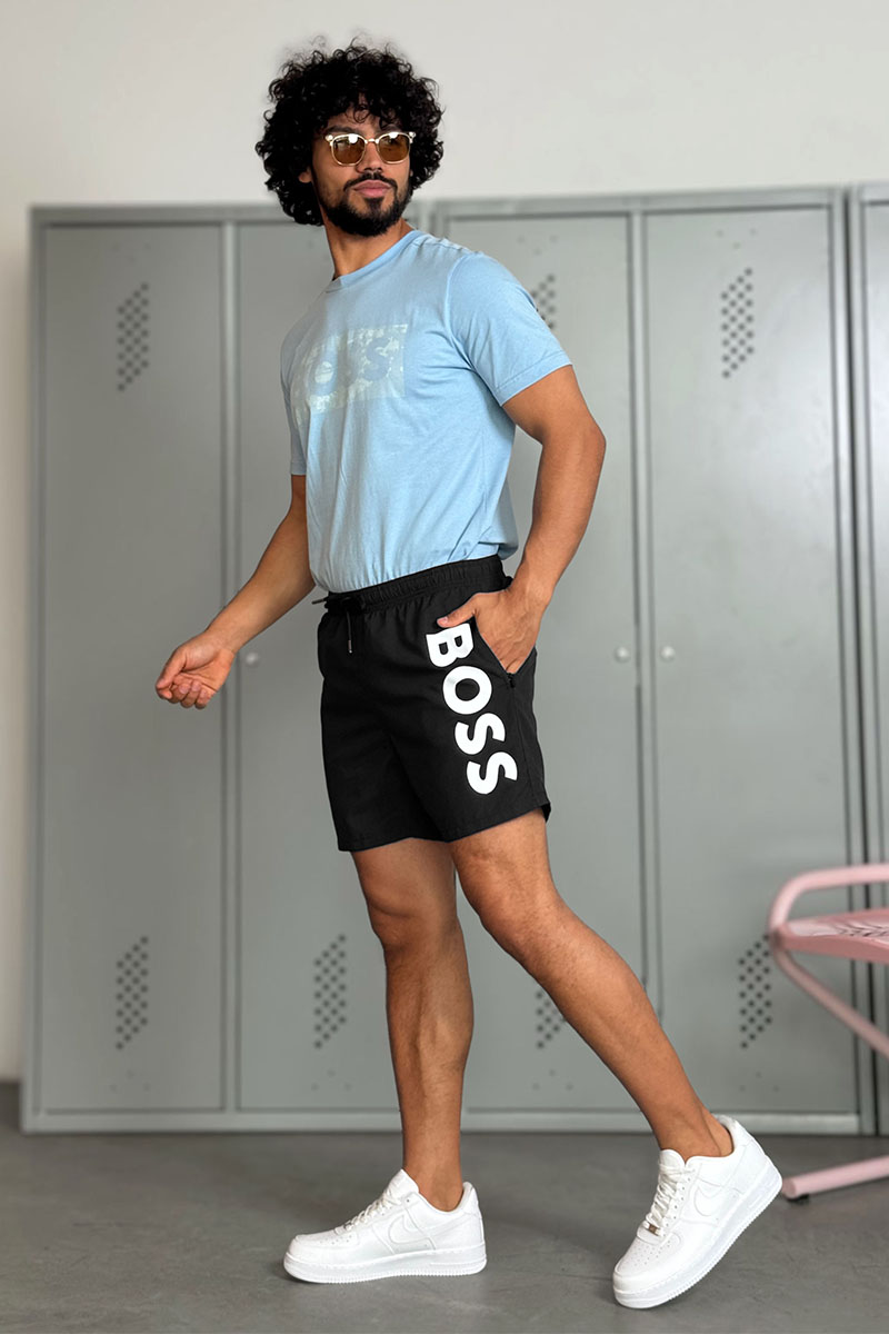 Hugо Воss Мужские чёрные шорты logo-print 