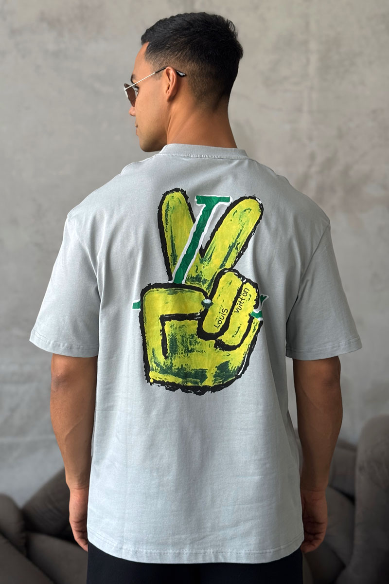 Lоuis Vuittоn Брендовая оверсайз футболка peace graffiti - Grey