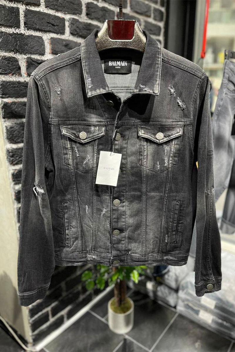 Balmain Мужская джинсовая куртка Paris logo - Grey