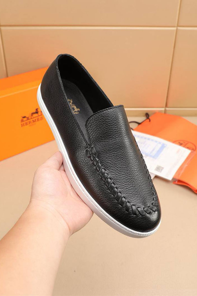 Hermes Мужские кожаные лоферы Julian - Black