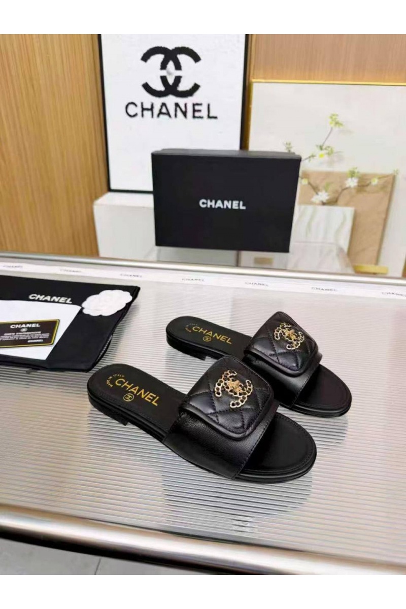 Chаnеl Женские кожаные шлёпанцы premium