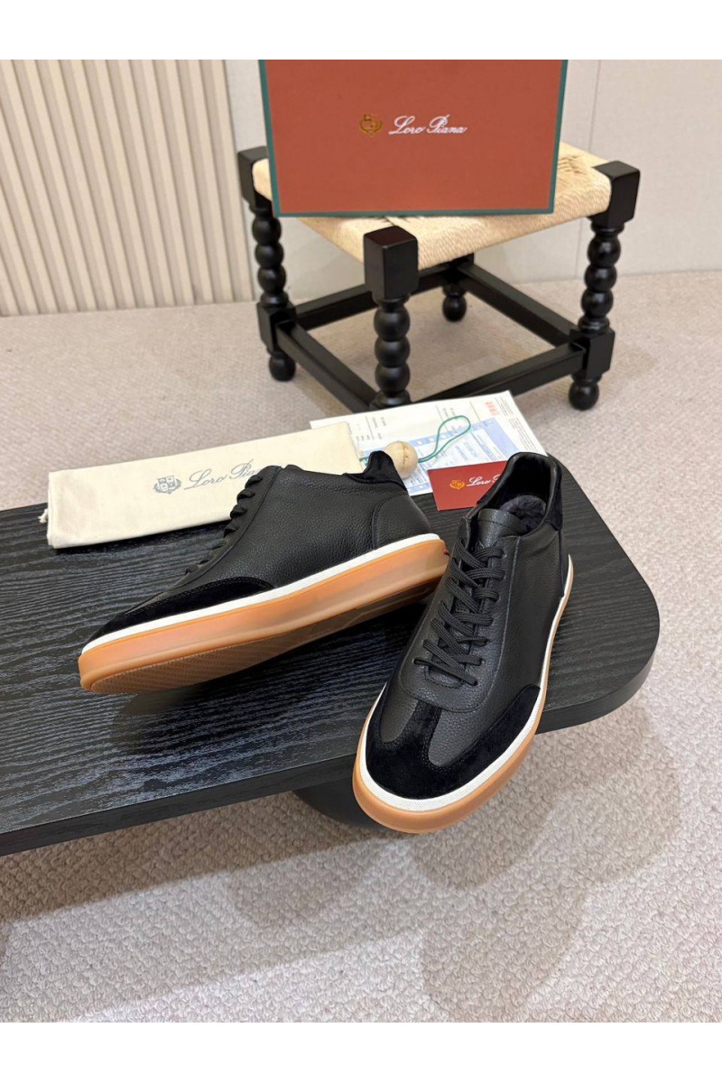 Loro Piana Кожаные кроссовки с мехом high-top