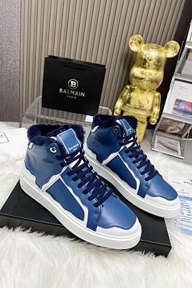 Кожаные кроссовки с мехом high-top - Blue / White