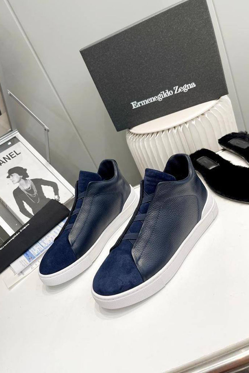 Zegna Кроссовки с мехом Triple Stitch high-top - Navy