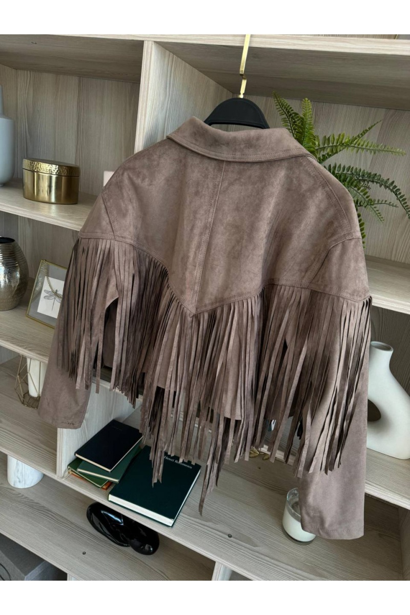 Yves Saint Laurent Женская замшевая косуха с бахромой 