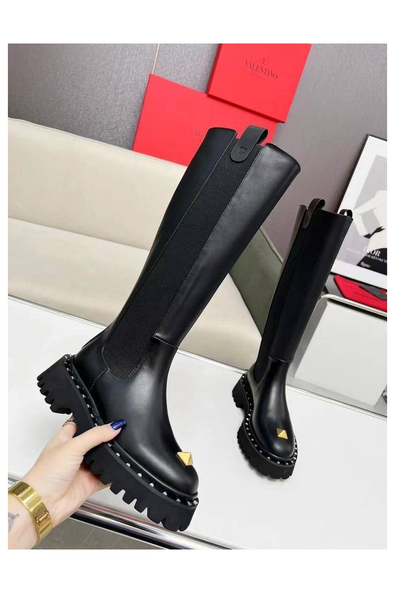 Valentino Женские кожаные сапоги мехом Valentino