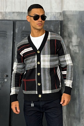 Мужской чёрный кардиган Vintage Check 
