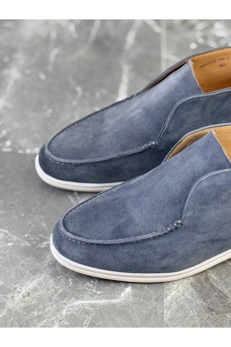Loro Piana Замшевые лоферы с меховой стелькой Open Walk - Blue