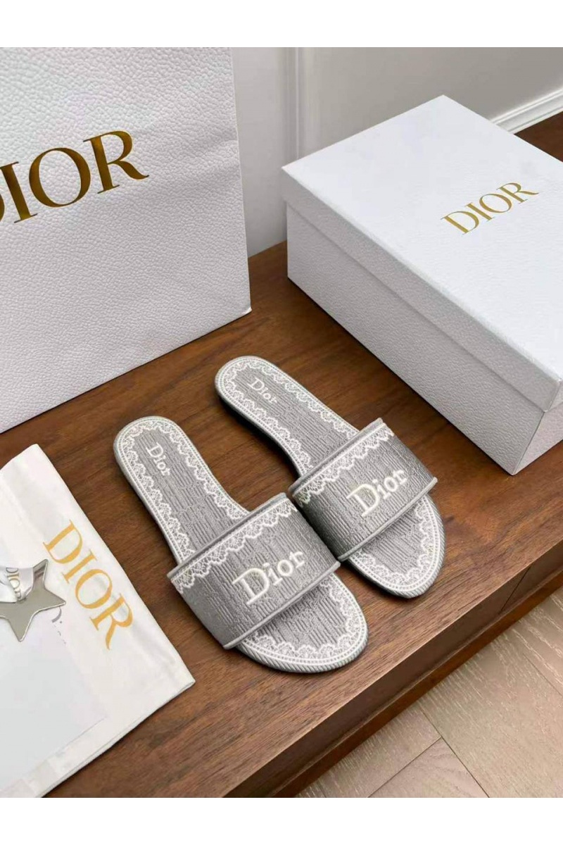 Dior Женские шлепанцы Dway Slide Embroidered Cotton premium