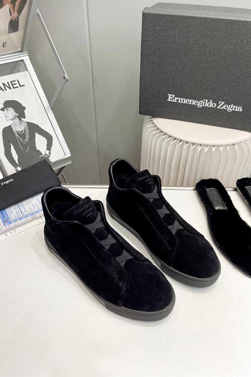 Zegna Кроссовки с мехом Triple Stitch - Black