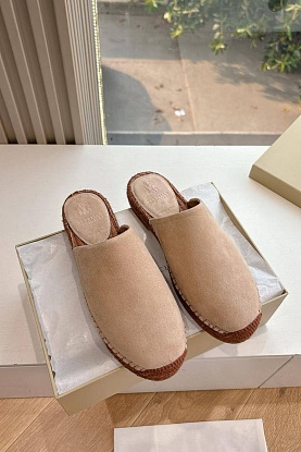 Женские замшевые шлёпанцы Premium - Beige