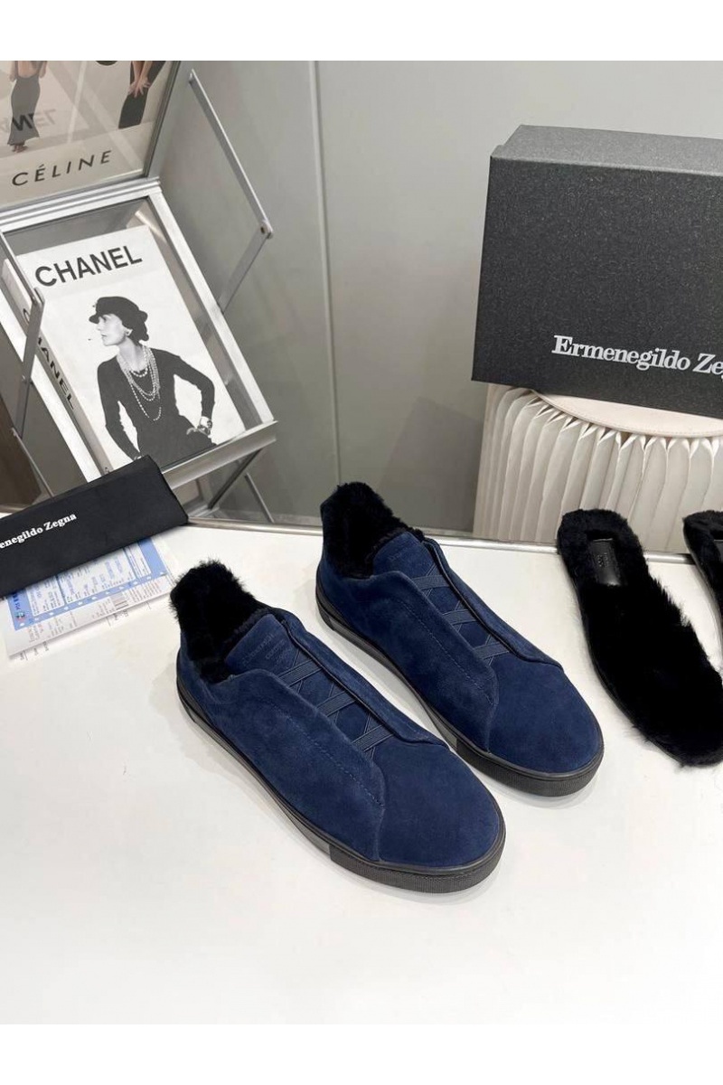 Zegna Кроссовки с мехом Triple Stitch - Navy