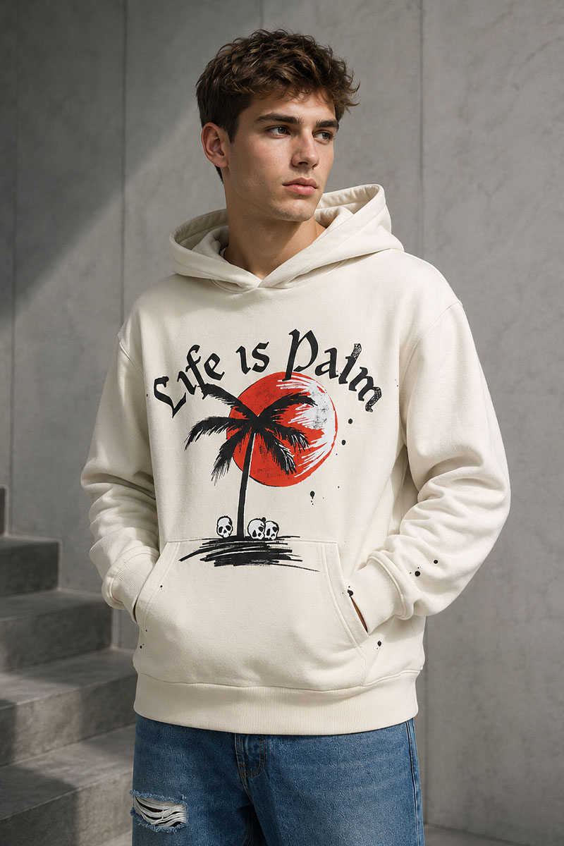 Palm Angels Бежевое оверсайз худи sunset palm 