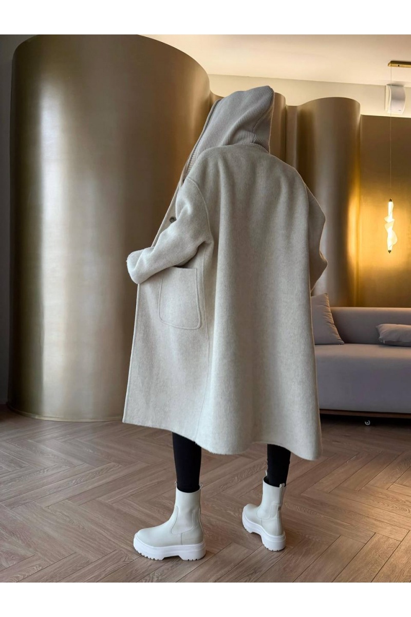 MIU MIU Женское шерстяное пальто с капюшоном Premium - Beige