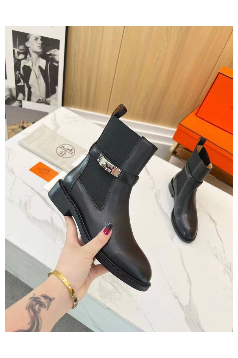 Hermes Женские кожаные сапоги с мехом premium - Black