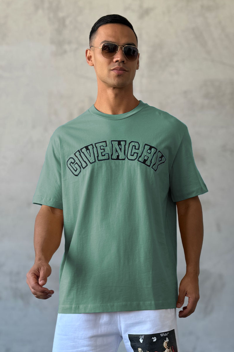 Givenchy Зелёная оверсайз футболка college logo-embroidered