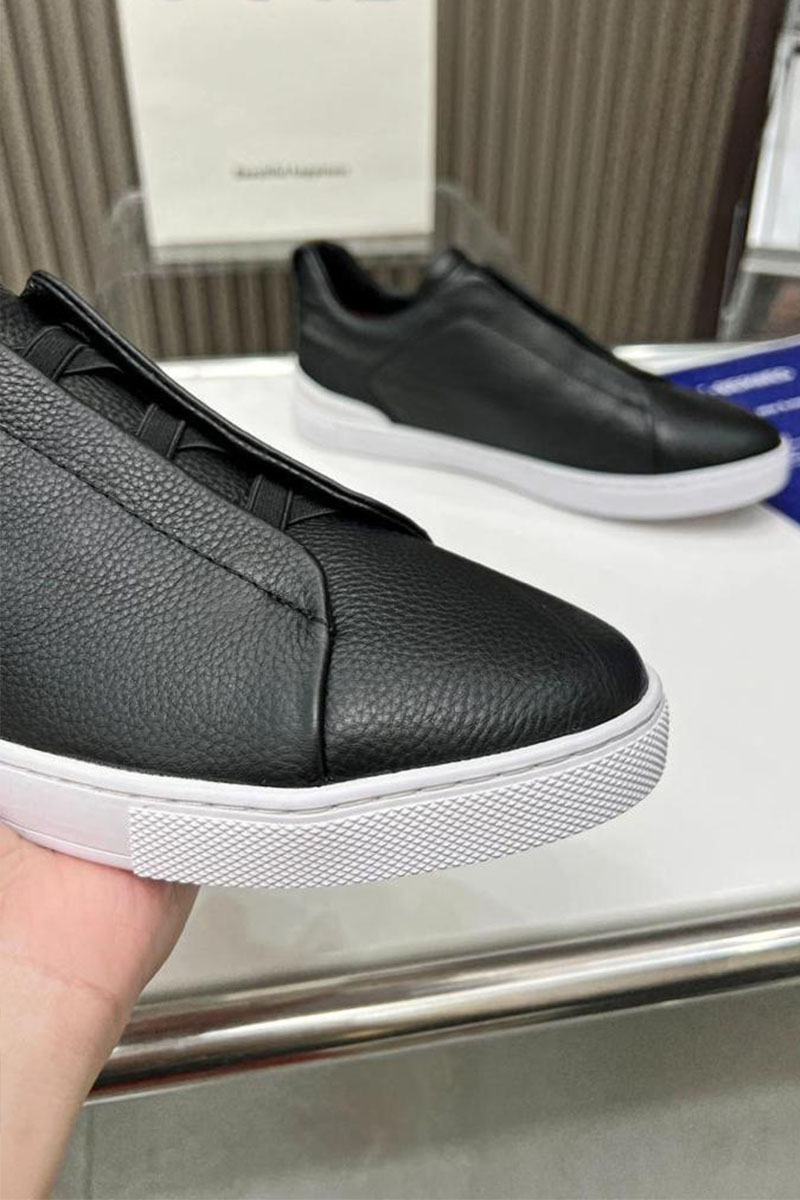 Zegna Чёрные кожаные кроссовки 