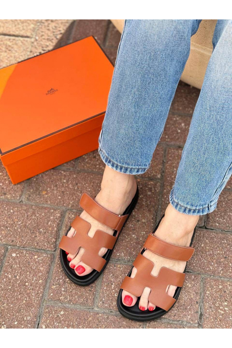 Hermes Женские кожаные сандалии Chypre - Brown