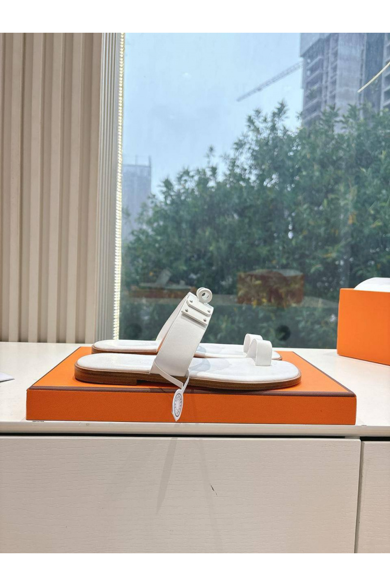 Hermes Женские кожаные шлёпанцы July Kelly premium