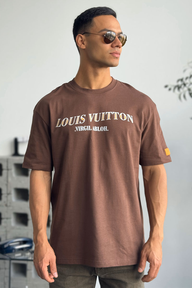 Lоuis Vuittоn Коричневая оверсайз футболка Virgil Abloh