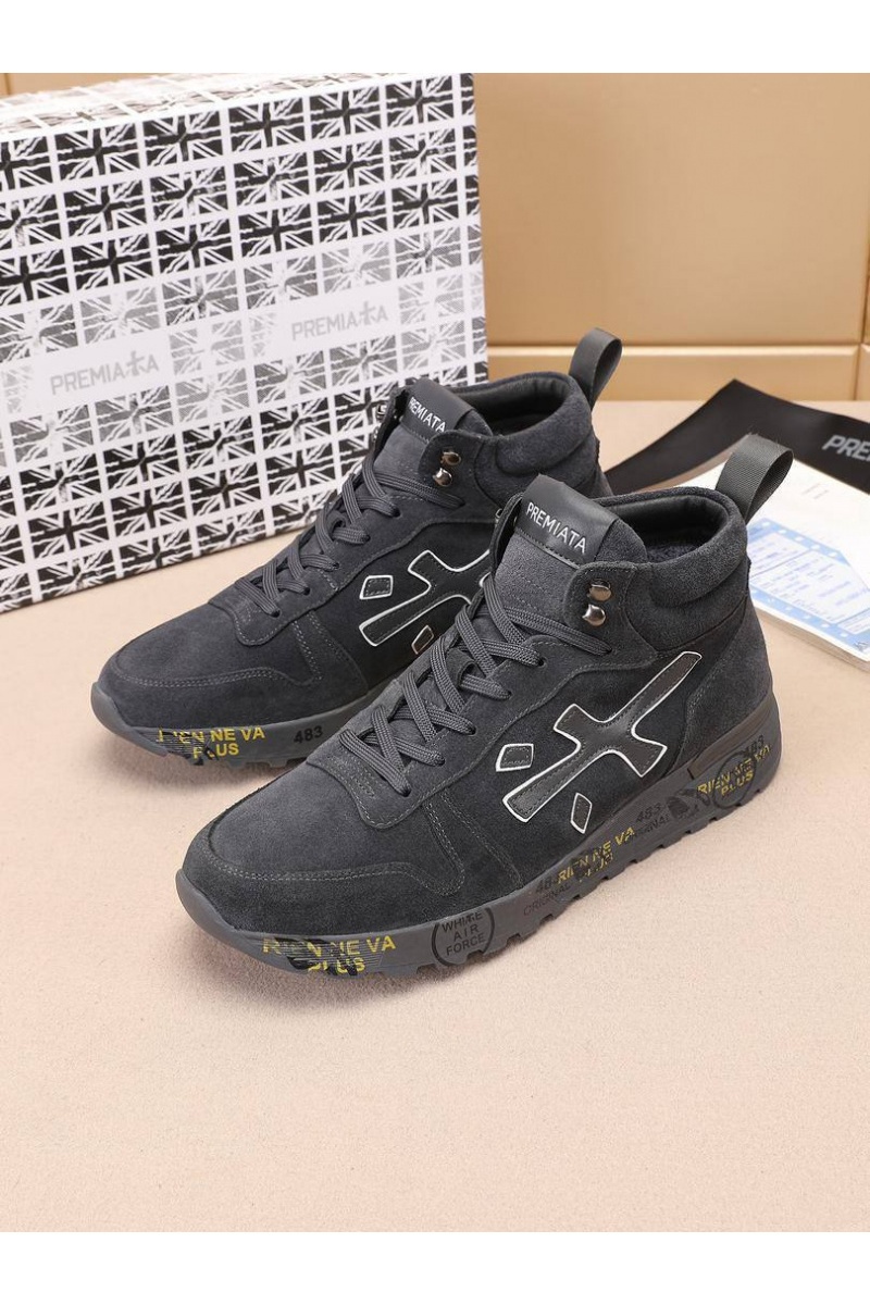 Premiata Замшевые кроссовки с мехом high-top - Grey