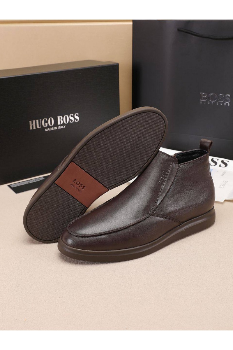 Hugо Воss Кожаные лоферы с мехом high-top - Brown