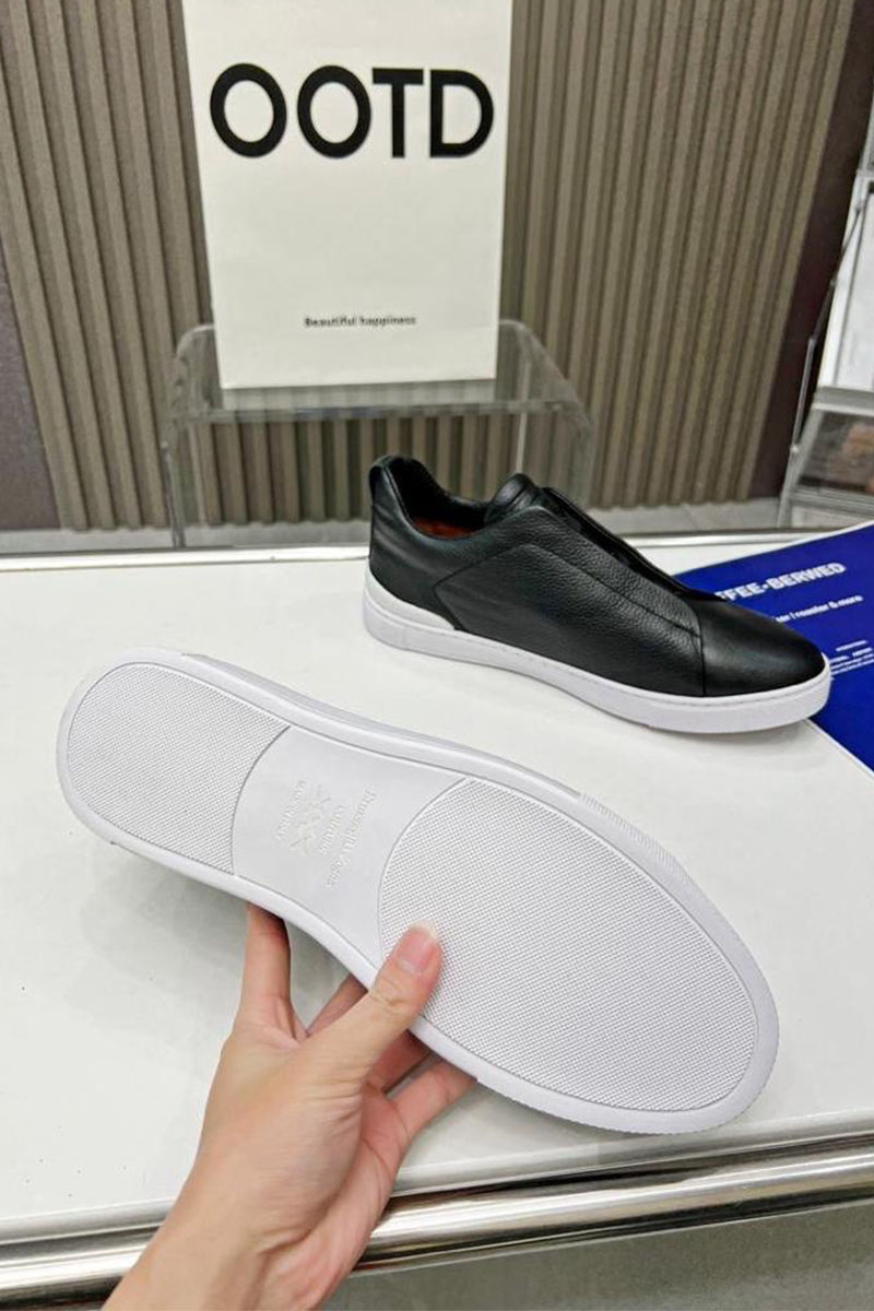 Zegna Чёрные кожаные кроссовки 